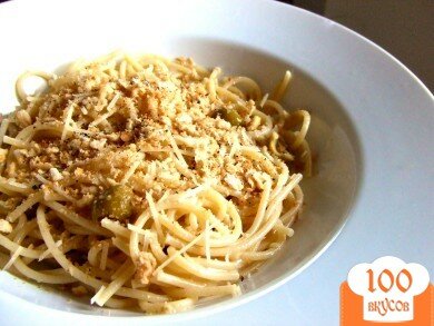 Фото рецепта: «Спагетти с оливками и сухарями»
