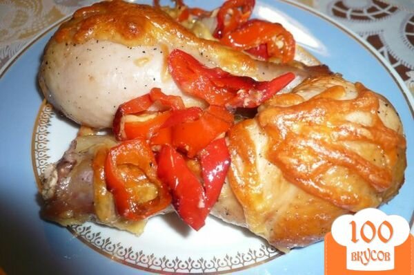 Фото рецепта: «Куриные голени запеченные с болгарским перцем»