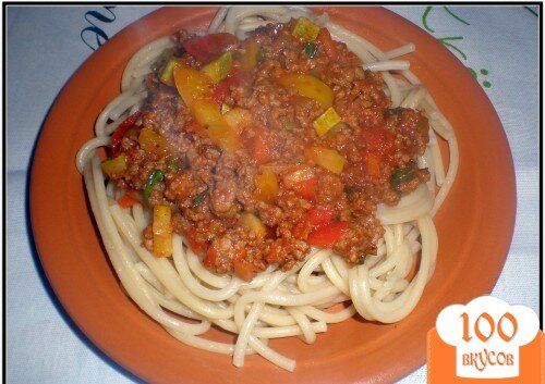 Фото рецепта: «Спагетти "Болоньезе" с перцем и кабачком»