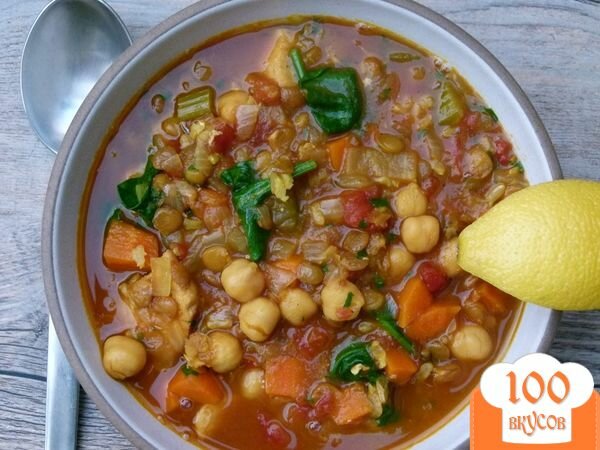 Фото рецепта: «Марокканский суп с рисом, нутом и чечевицей»