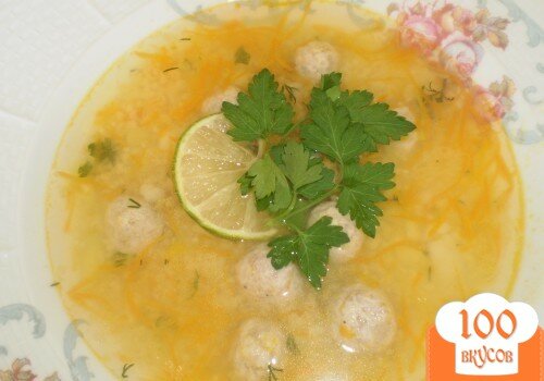 Фото рецепта: «Суп с фрикадельками и пшеничной крупой»