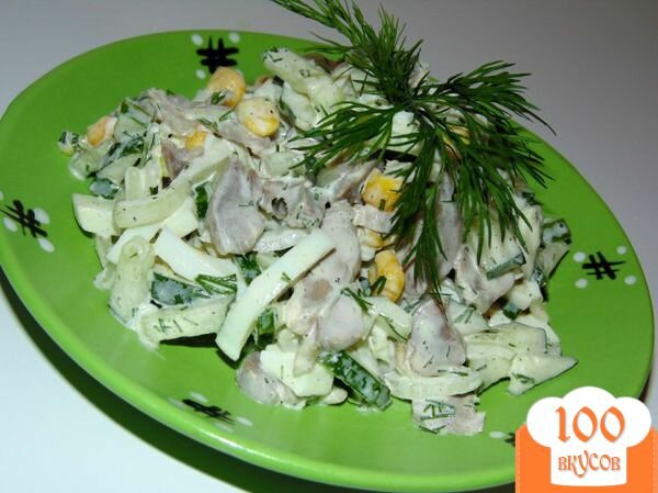 Фото рецепта: «Салат из куриных желудков со свежим огурцом»