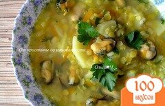 Фото рецепта: Суп с желтой чечевицей и мидиями