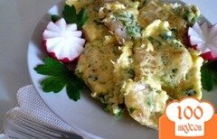 Фото рецепта: Яйца с салом, зеленью и сыром