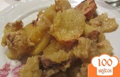 Фото рецепта: Аппетитный картофель тушенный с грибами и свининой.