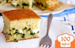 Фото рецепта: Быстрый (заливной) пирог с зелёным луком и яйцом