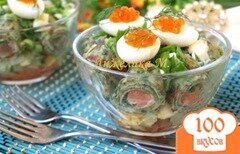 Фото рецепта: Салат с блинчиками с сёмгой и овощами
