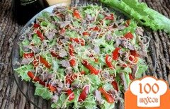 Фото рецепта: Зеленый салат с утиной грудкой и болгарским перцем