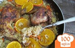 Фото рецепта: Курица с рисом под мандарином