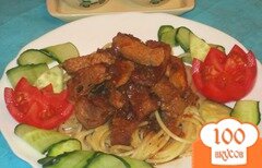 Фото рецепта: Свинина в остром соусе со спагетти