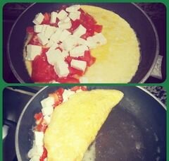 «Омлет с белым турецким классическим сыром и помидорами» - приготовления блюда - шаг 5