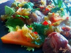 «Салат с гусиными желудочками конфи и папайей» - приготовления блюда - шаг 5