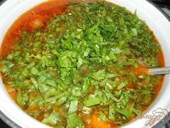 «Зеленый борщ с курицей и томатом» - приготовления блюда - шаг 4